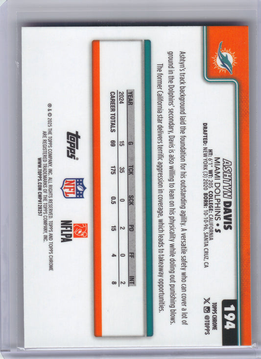 2025 Topps Chrome #194 Ashtyn Davis Hot Pink X-Fractor Miami Dolphins