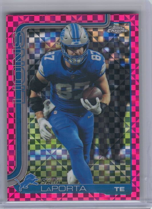 2025 Topps Chrome #100 Sam LaPorta Hot Pink X-Fractor Detroit Lions