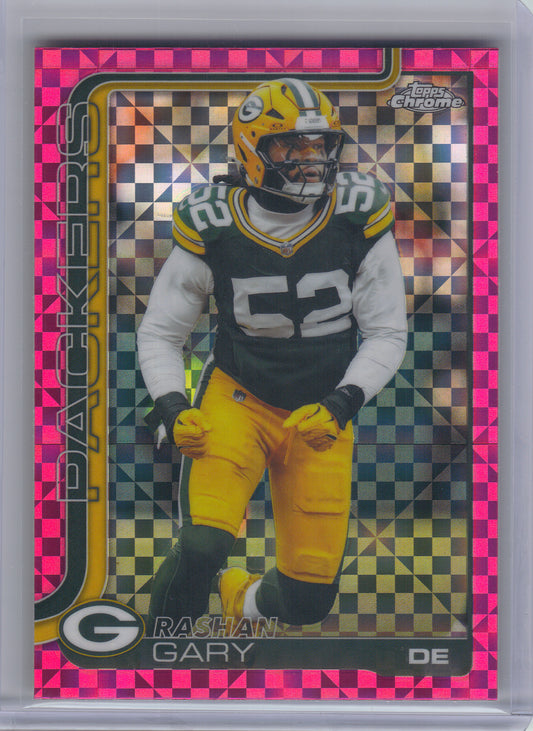 2025 Topps Chrome #111 Rashan Gary Hot Pink X-Fractor Green Bay Packers