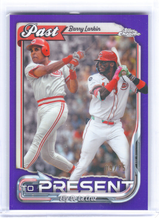 2026 Topps Chrome #PTP-5 Barry Larkin / Elly De La Cruz Past to Present Purple Refractor #/75 Cincinnati Reds SN