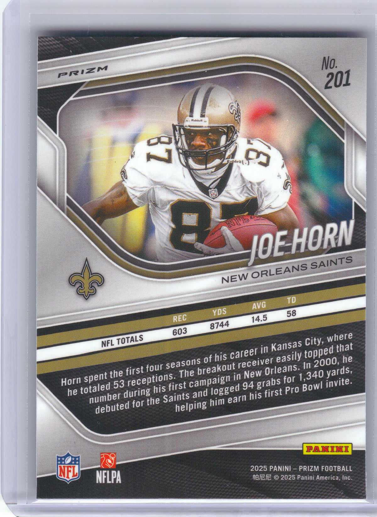 2025 Panini Prizm #201 Joe Horn Neon Green Pulsar New Orleans Saints