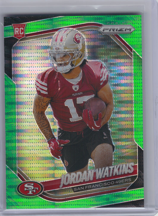 2025 Panini Prizm #389 Jordan Watkins Neon Green Pulsar San Francisco 49ers