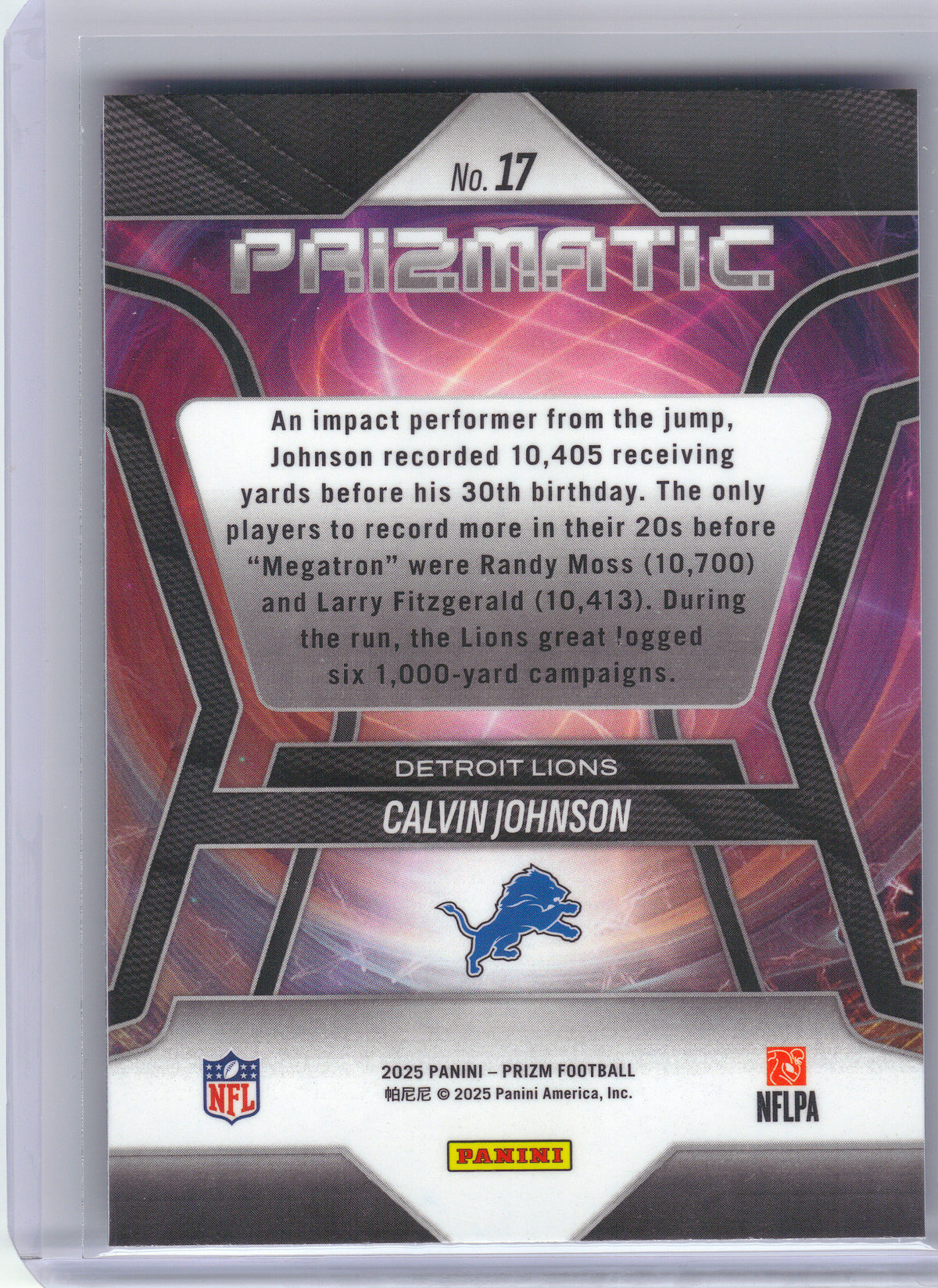 2025 Panini Prizm #17 Calvin Johnson Prizmatic Detroit Lions