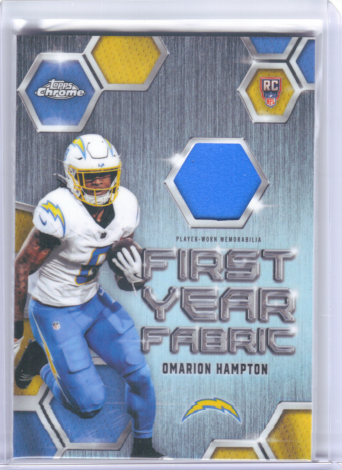 2025 Topps Chrome #FYF-OH Omarion Hampton First Year Fabric Los Angeles Chargers MEM
