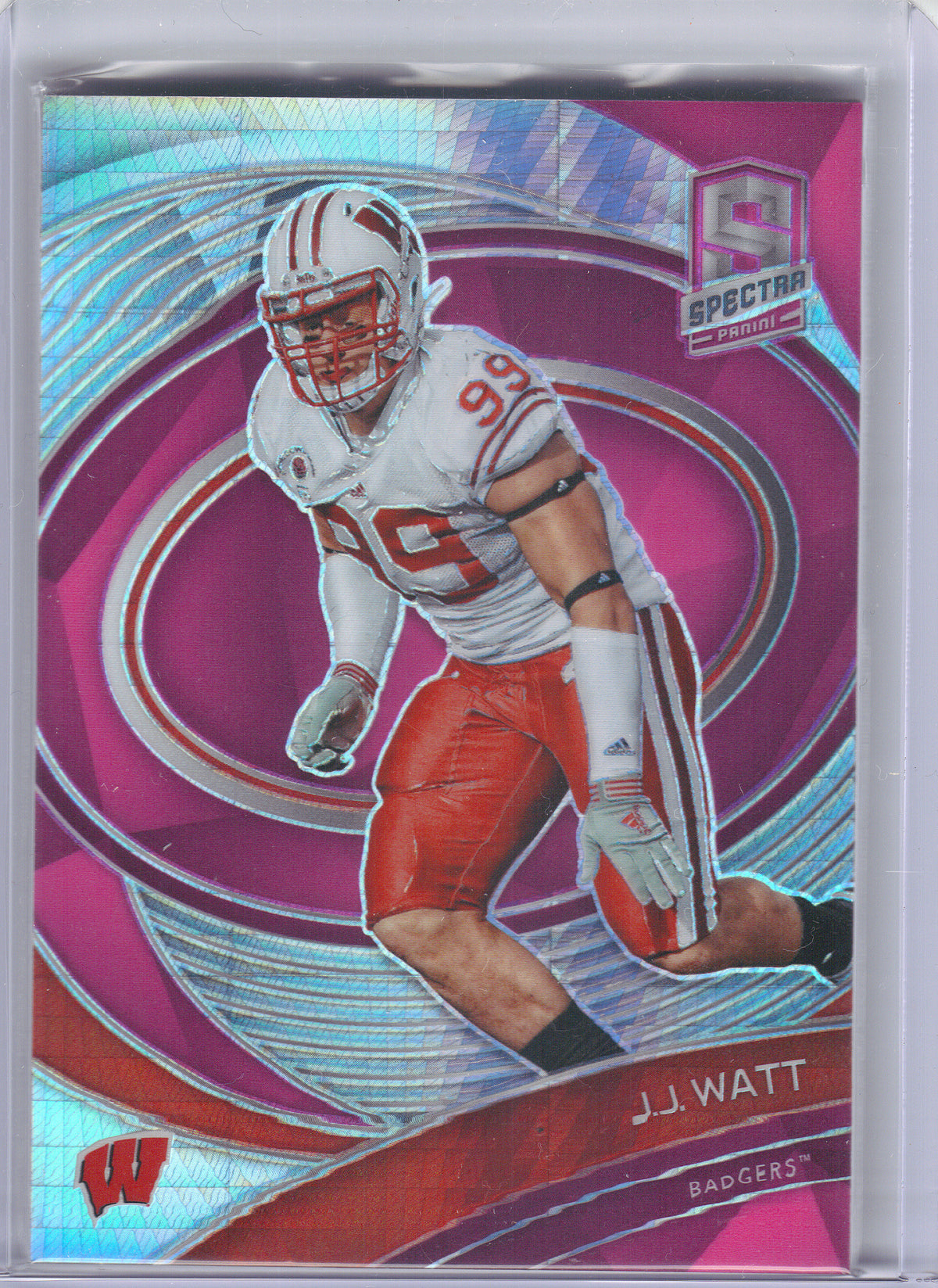 2022 Panini Chronicles Draft Picks #61 J.J. Watt Spectra Neon Pink #/75 Wisconsin Badgers SN