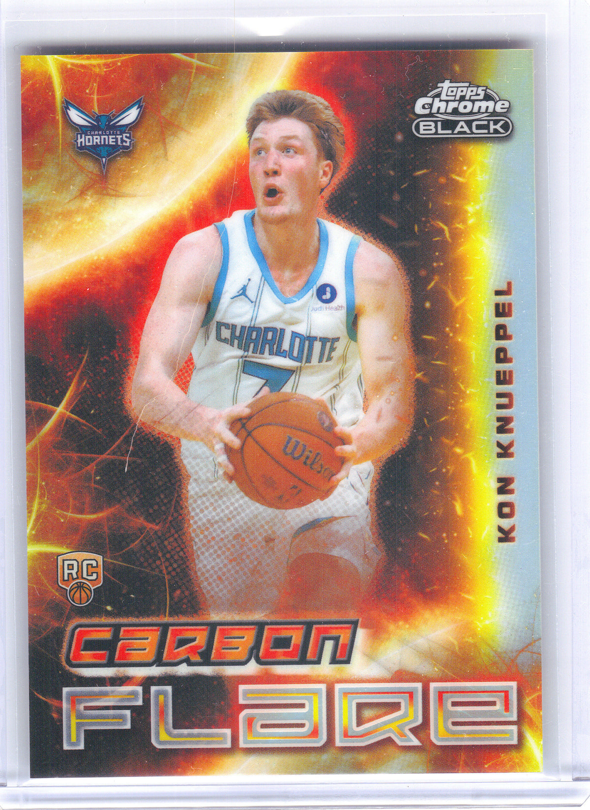 2025-26 Topps Chrome Black #CF-14 Kon Knueppel Carbon Flare Charlotte Hornets
