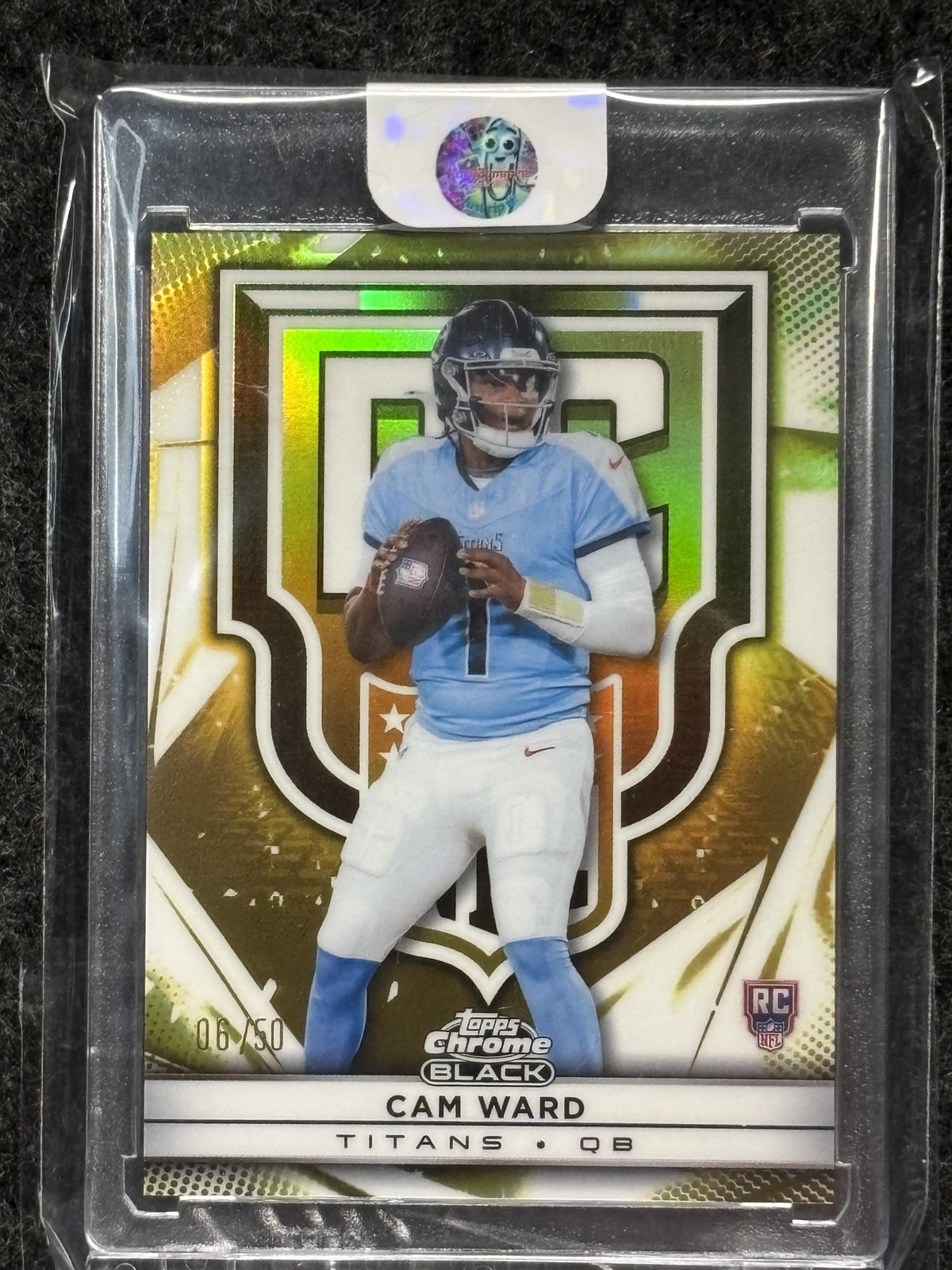 2025 Topps Chrome Black #RV-29 Cam Ward Rookie Variations Gold Refractor #/50 Tennessee Titans SN