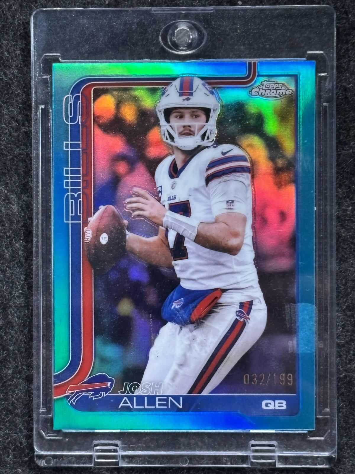 2025 Topps Chrome #34 Josh Allen Aqua Refractor #/199 Buffalo Bills SN