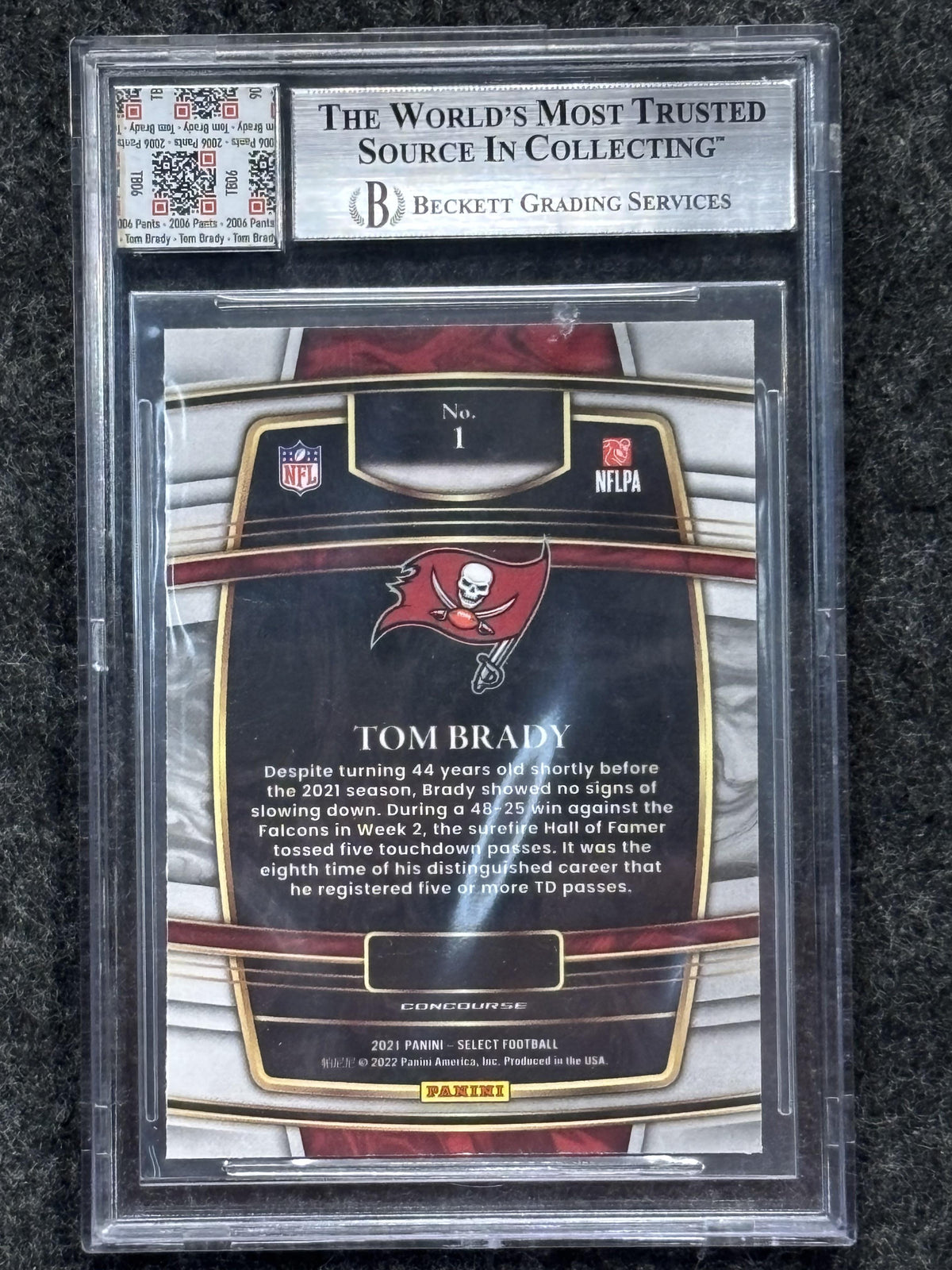 2021 Panini Select #1 Tom Brady Game Used Swatch BGS 9 Tampa Bay Buccaneers