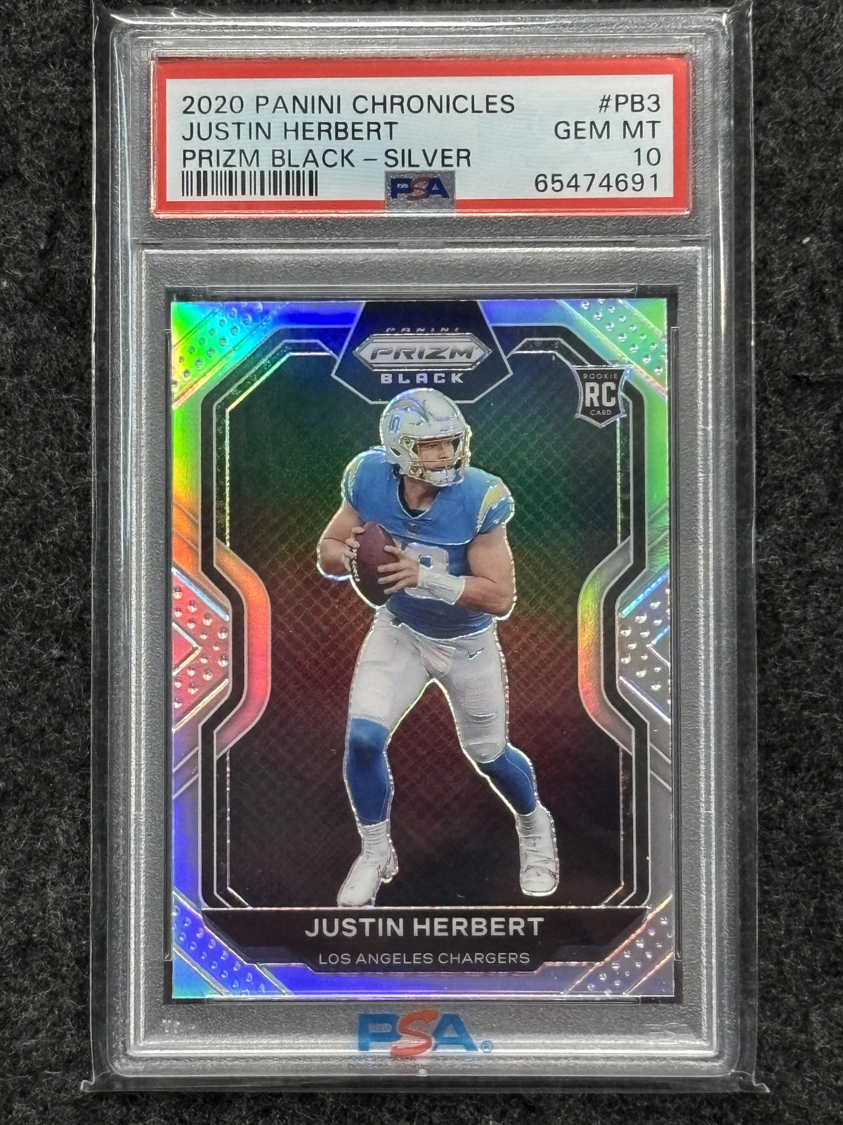 2020 Panini Chronicles Prizm Black #PB3 Justin Herbert Prizm Black-Silver PSA 10 Los Angeles Chargers