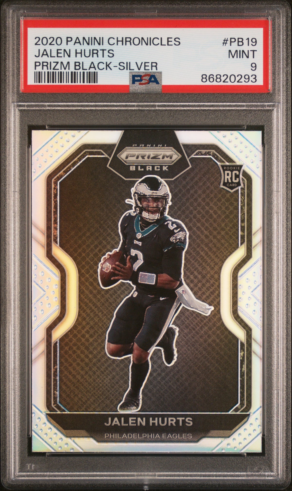 2020 Panini Chronicles Prizm Black #PB19 Jalen Hurts Prizm Black-Silver PSA 9 Philadelphia Eagles