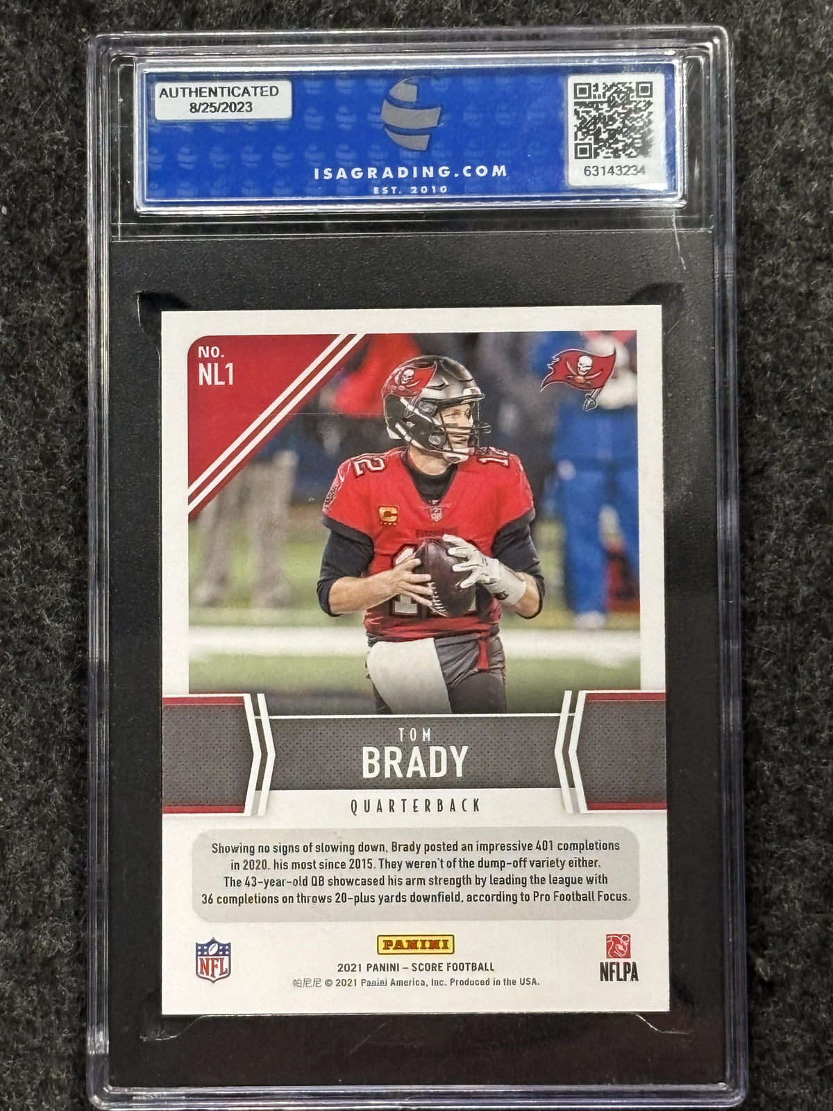 2021 Score #NL1 Tom Brady Next Level Stats Gold ISA 10 Tampa Bay Buccaneers