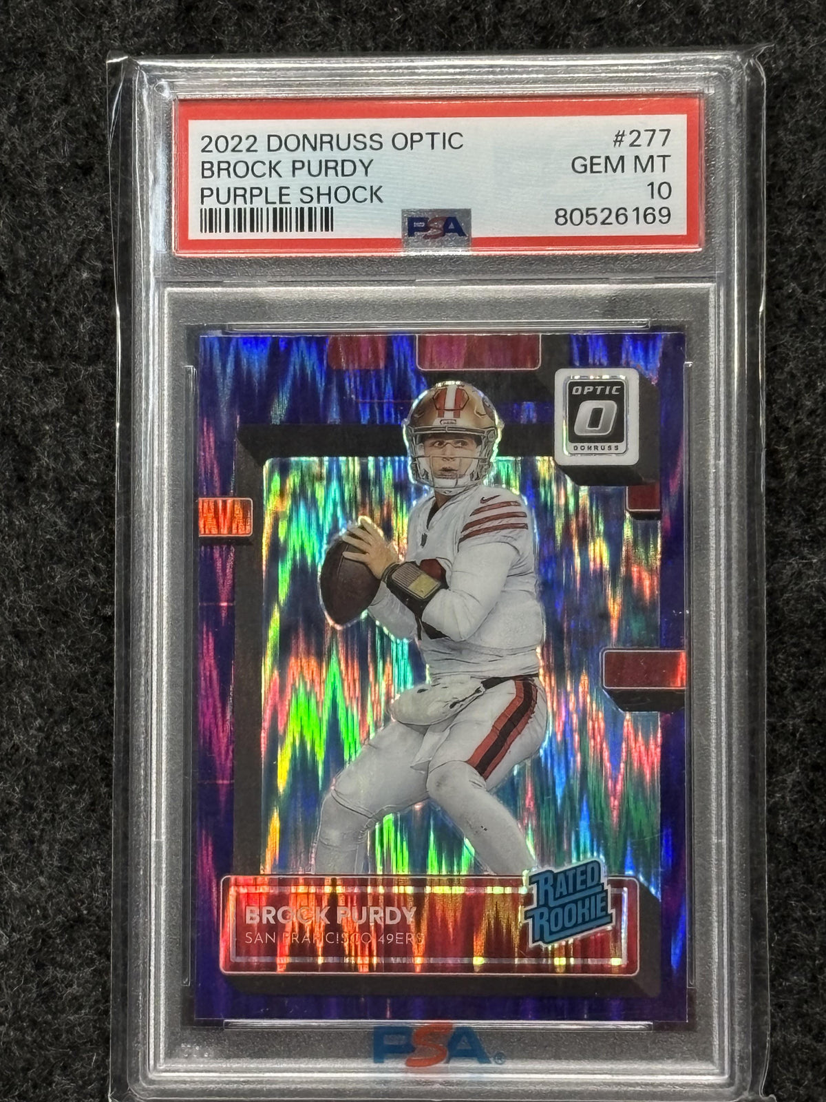 2022 Donruss Optic #277 Brock Purdy Purple Shock PSA 10 San Francisco 49ers RC