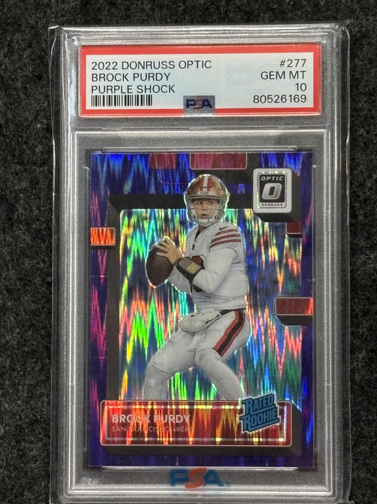 2022 Donruss Optic #277 Brock Purdy Purple Shock PSA 10 San Francisco 49ers RC
