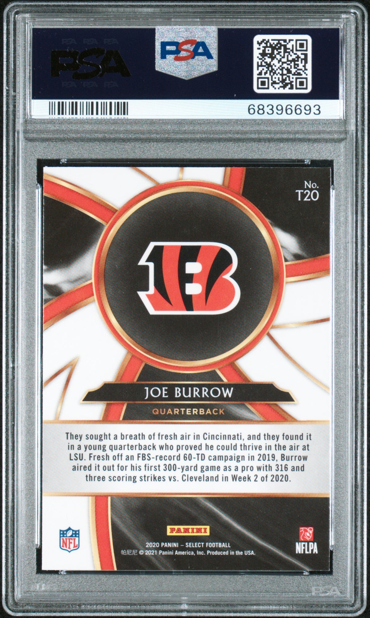 2020 Panini Select Turbocharged #T20 Joe Burrow Turbocharged PSA 10 Cincinnati Bengals