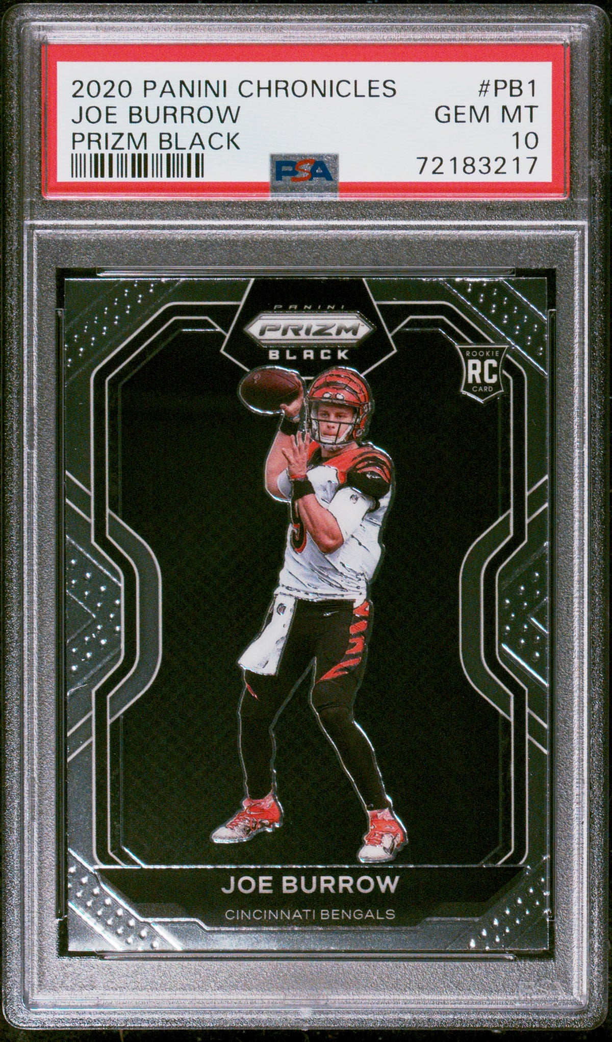 2020 Panini Chronicles Prizm Black #PB1 Joe Burrow Prizm Black PSA 10 Cincinnati Bengals