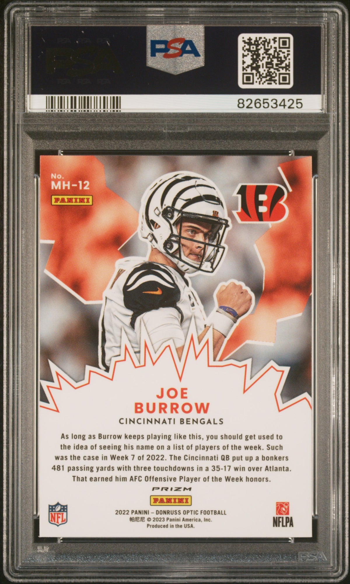 2022 Panini Donruss Optic My House #MH12 Joe Burrow My House PSA 10 Cincinnati Bengals