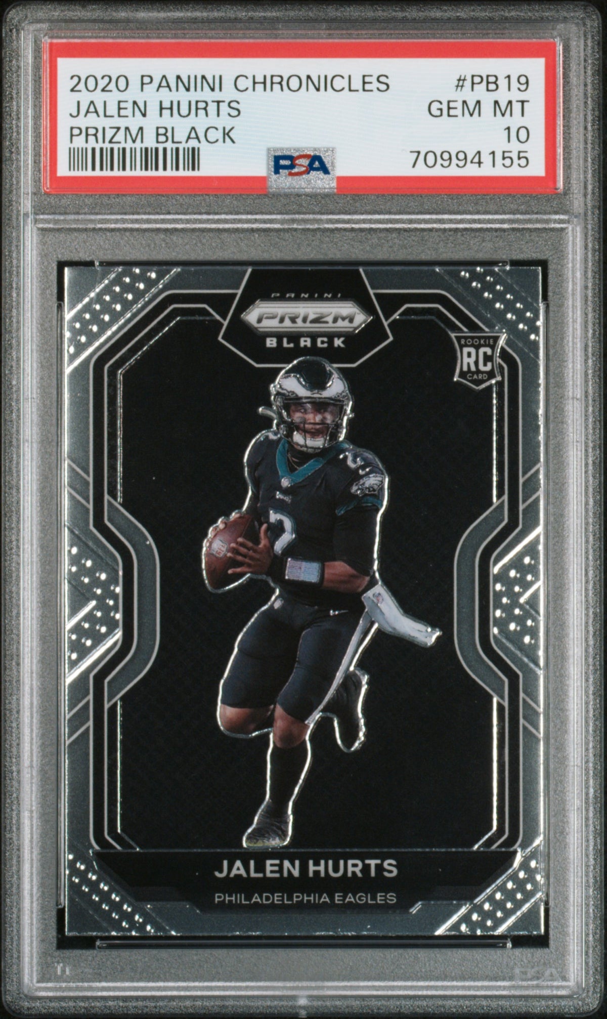 2020 Panini Chronicles Prizm Black #PB19 Jalen Hurts Prizm Black PSA 10 Philadelphia Eagles