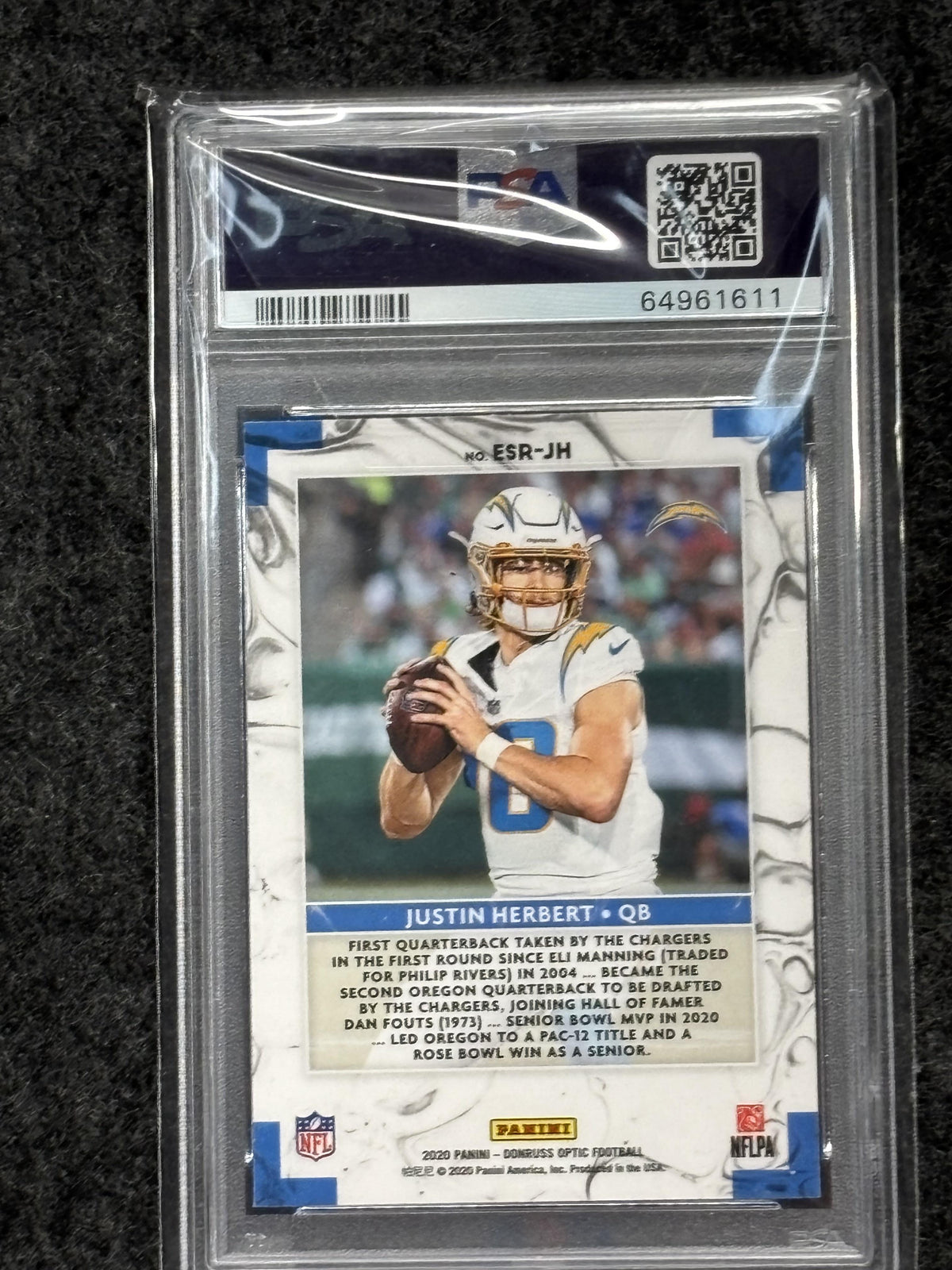 2020 Donruss Optic #ESR-JH Justin Herbert Rookie Elite Series PSA 10 Los Angeles Chargers