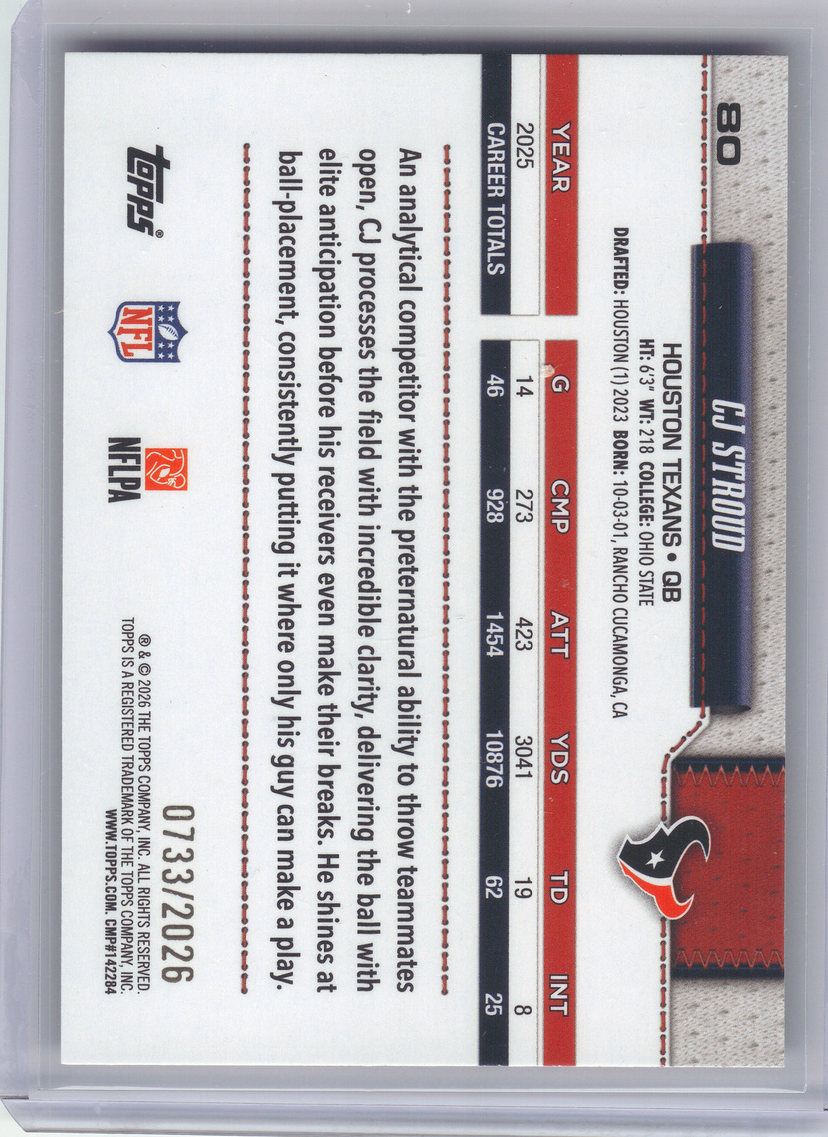 2026 Topps Flagship #80 CJ Stroud Gold #/2026 Houston Texans SN