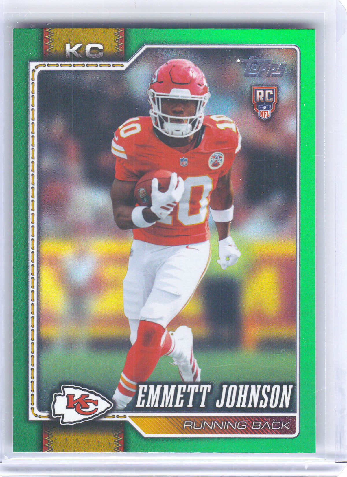 2026 Topps Flagship #313 Emmett Johnson Green Holo Foil #/99 Kansas City Chiefs SN