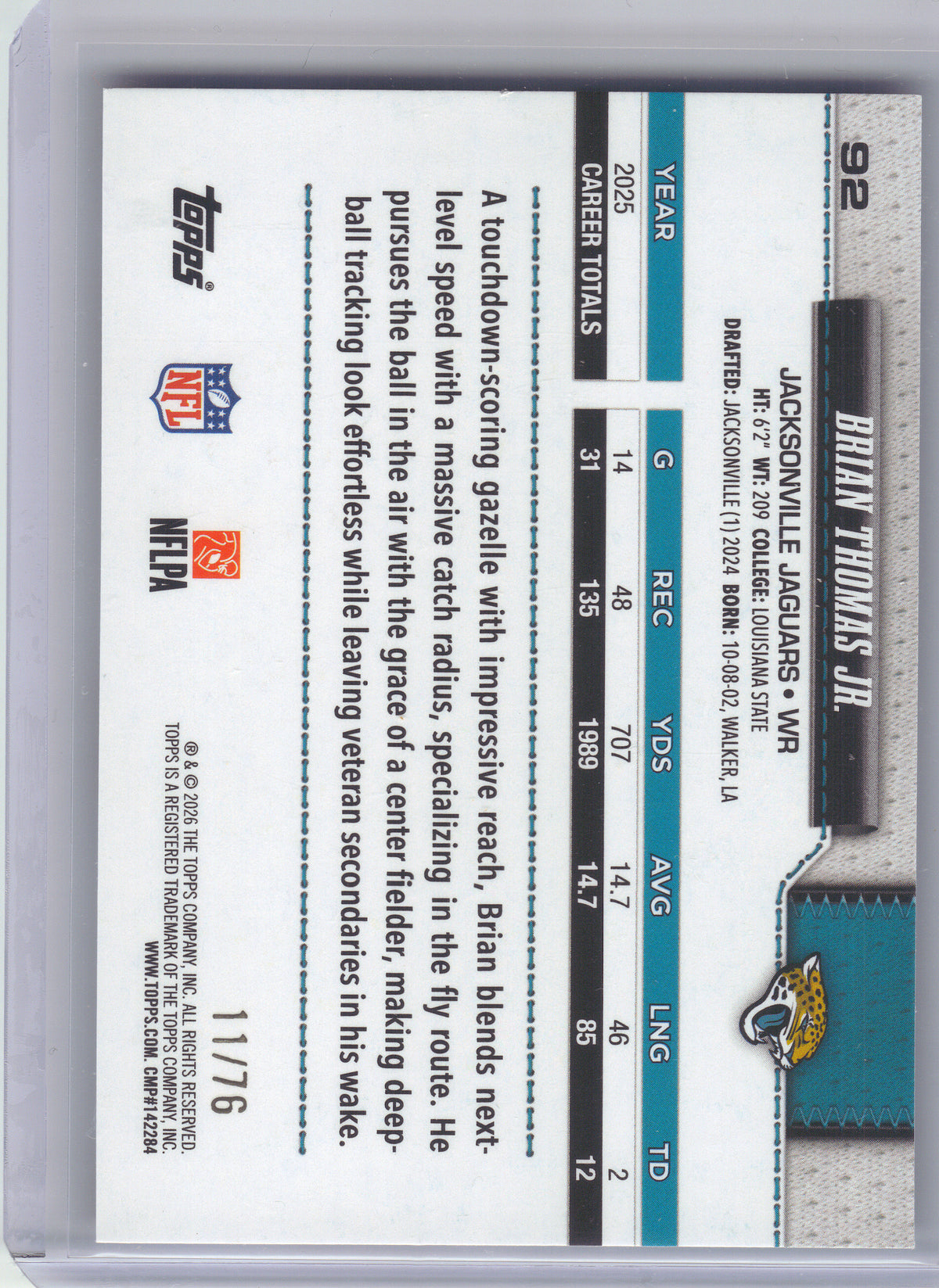 2026 Topps Flagship #92 Brian Thomas Jr. Independence Day #/76 Jacksonville Jaguars SN