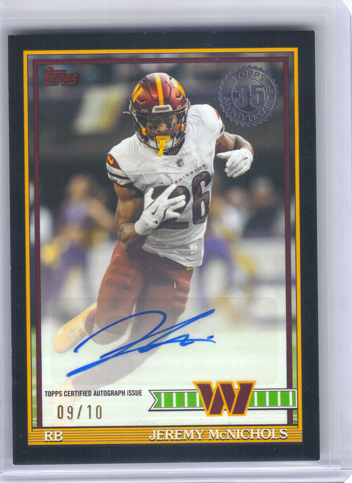2026 Topps Flagship #91AC-JMC Jeremy McNichols 1991 Topps Football 35th Anniversary Autographs Black #/10 Washington Commanders SN, AU