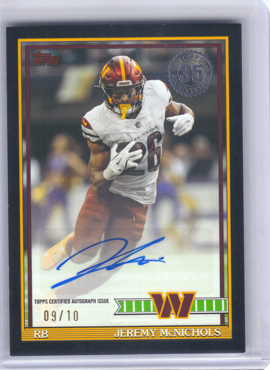 2026 Topps Flagship #91AC-JMC Jeremy McNichols 1991 Topps Football 35th Anniversary Autographs Black #/10 Washington Commanders SN, AU