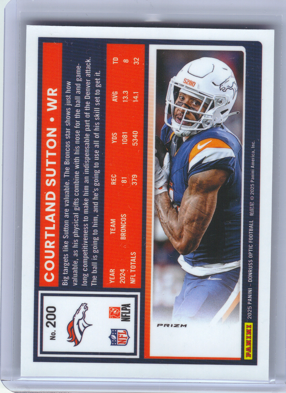 2025 Donruss Optic #200 Courtland Sutton Holo Denver Broncos