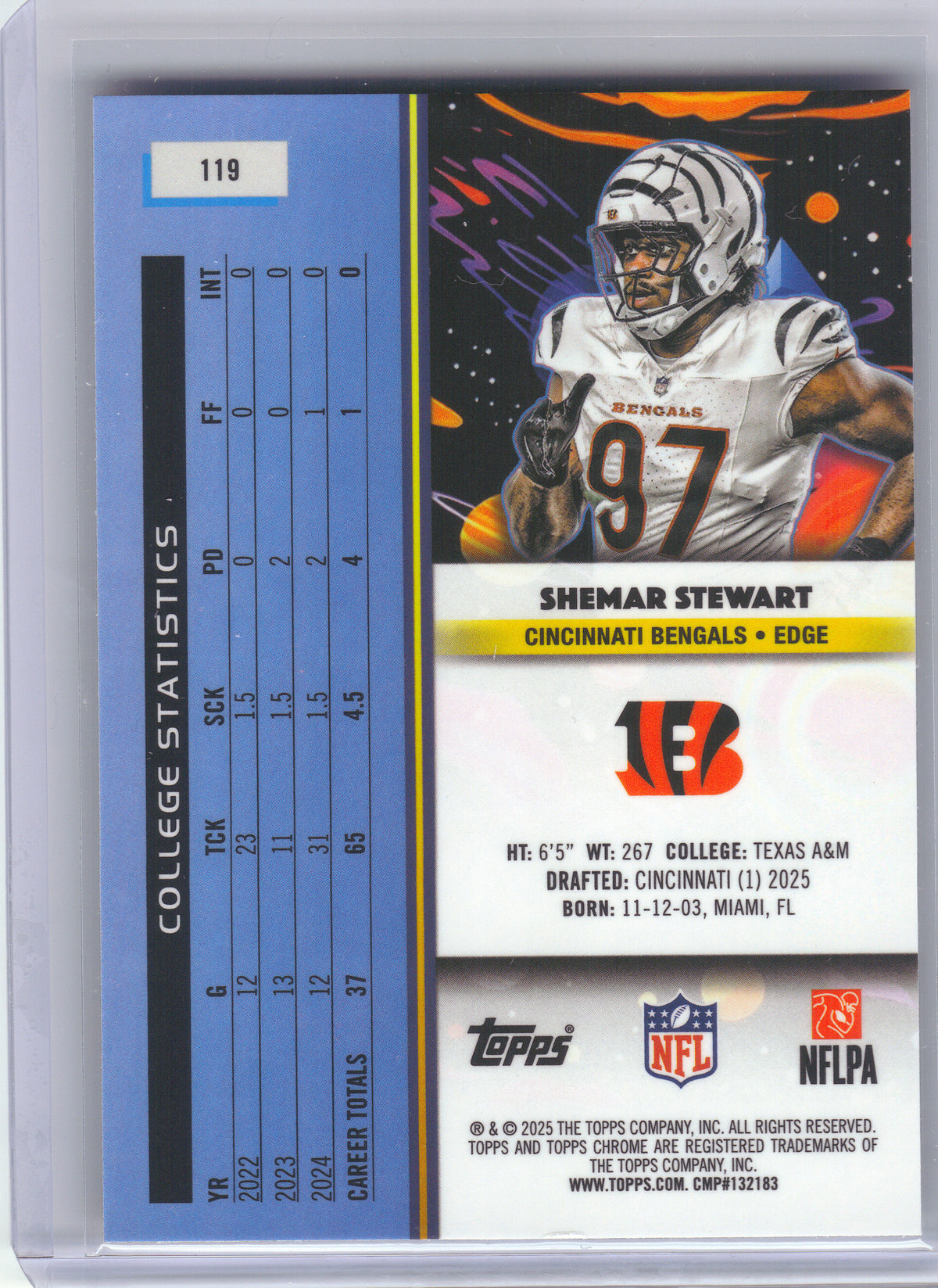 2025 Topps Chrome Cosmic #119 Shemar Stewart Cincinnati Bengals RC