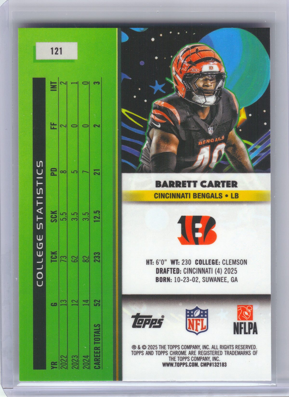 2025 Topps Chrome Cosmic #121 Barrett Carter Cincinnati Bengals RC