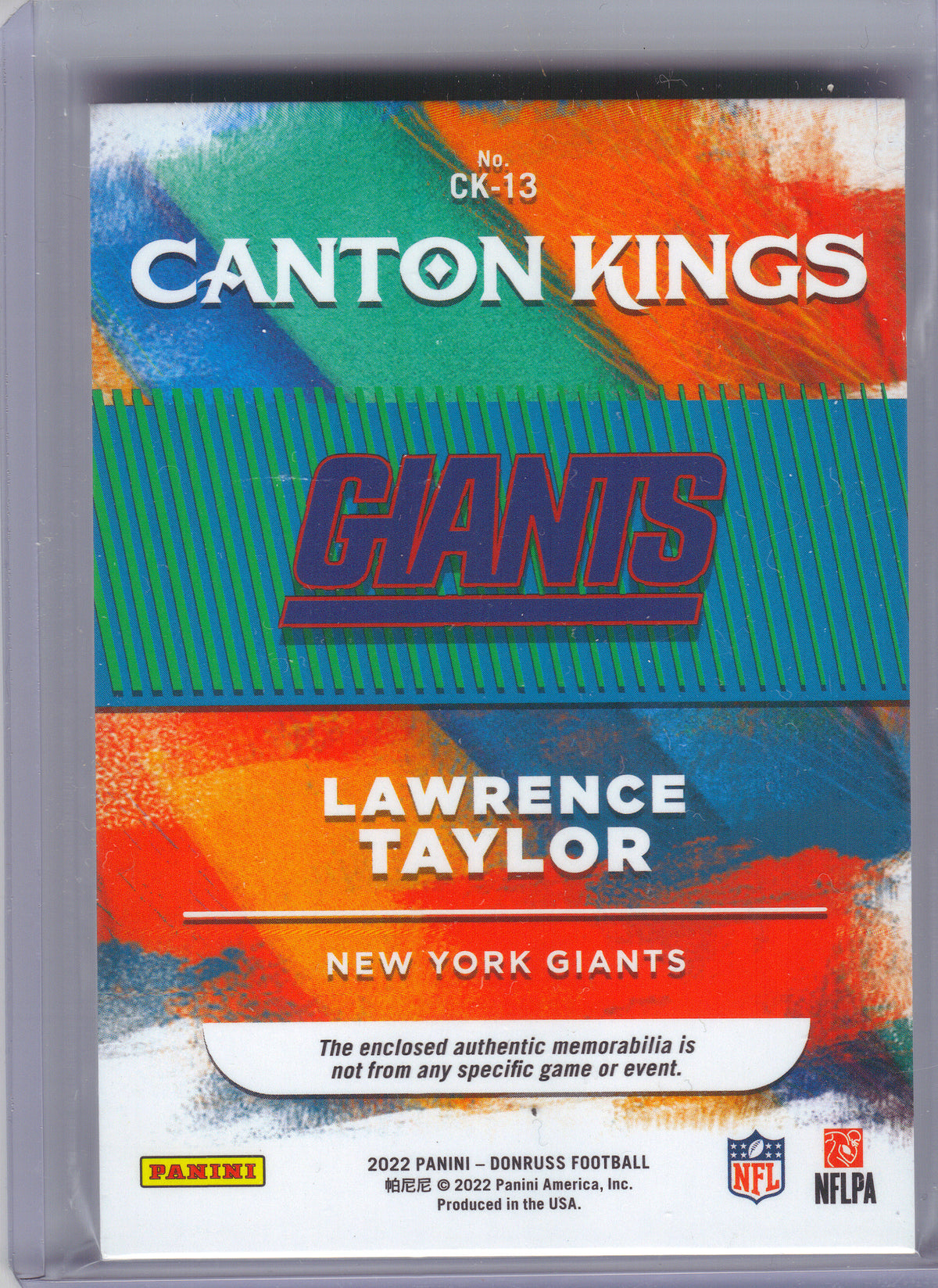 2022 Donruss #CK-13 Lawrence Taylor Canton Kings Studio Series #/49 New York Giants SN, MEM