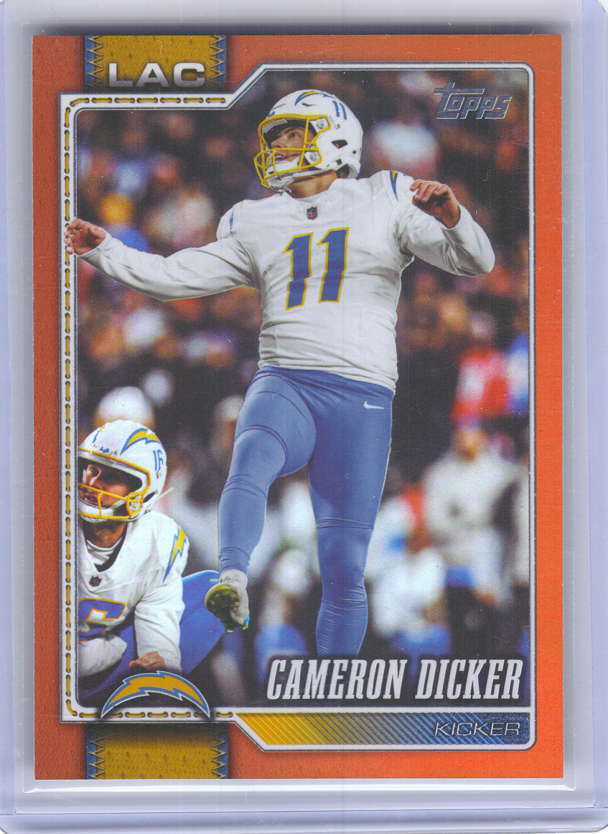 2026 Topps Flagship #112 Cameron Dicker Orange Holo Foil #/25 Los Angeles Chargers SN