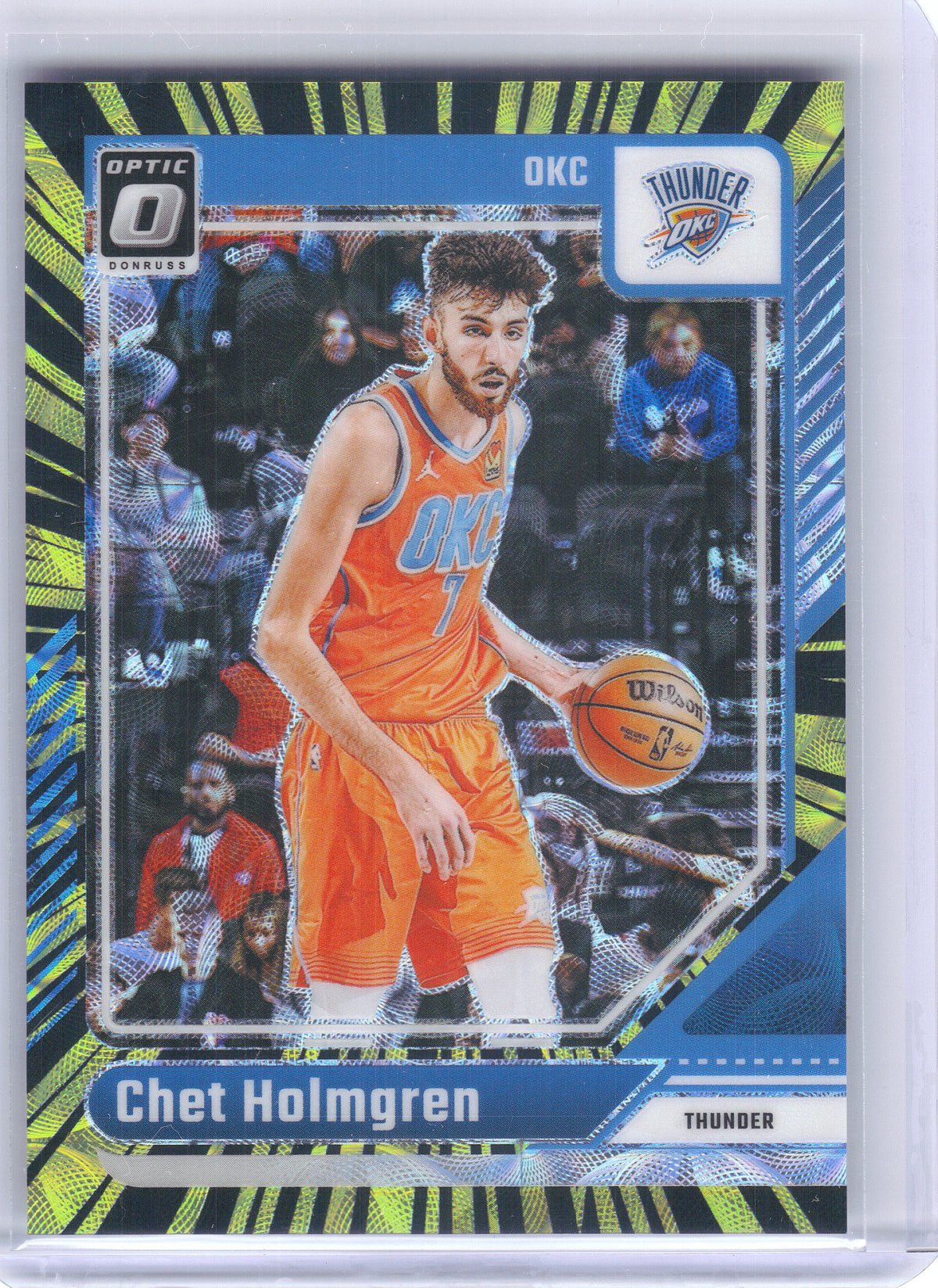 2024-25 Donruss Optic #23 Chet Holmgren Electricity International #/75 Oklahoma City Thunder SN