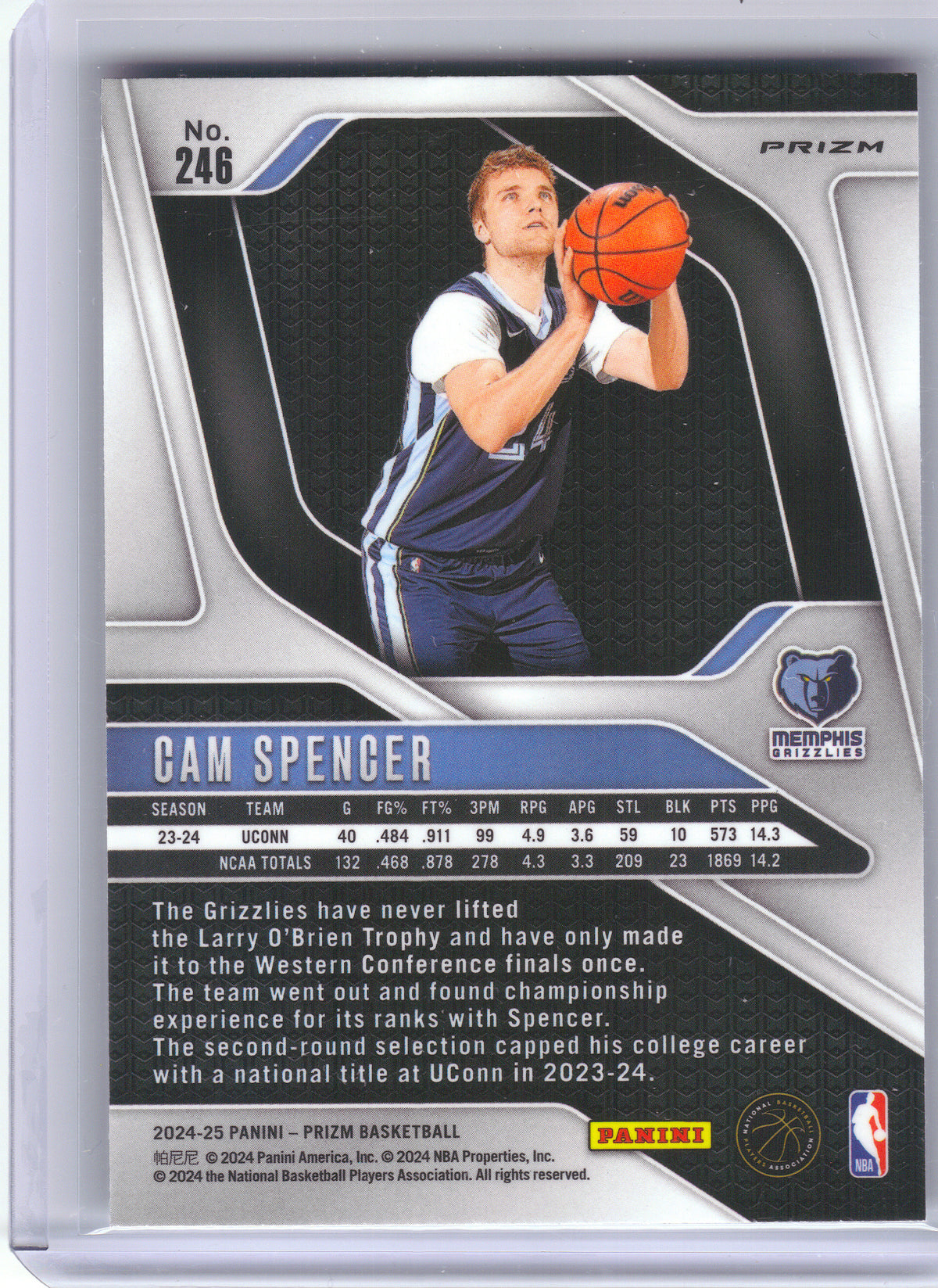 2024-25 Panini Prizm #246 Cam Spencer Prizm Silver Memphis Grizzlies