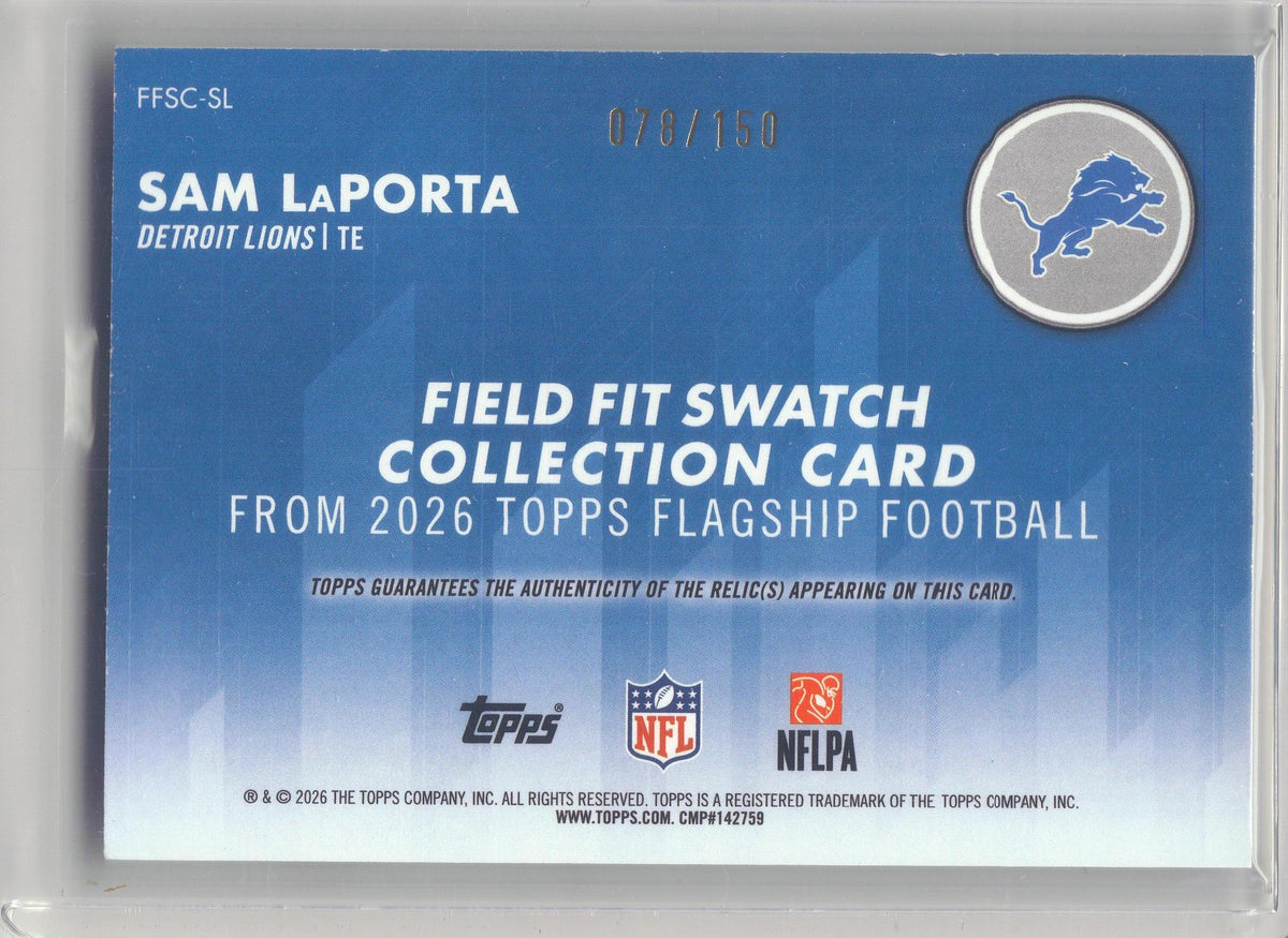 2026 Topps Flagship #FFSC-SL Sam LaPorta Field Fit Swatches Blue #/150 Detroit Lions SN