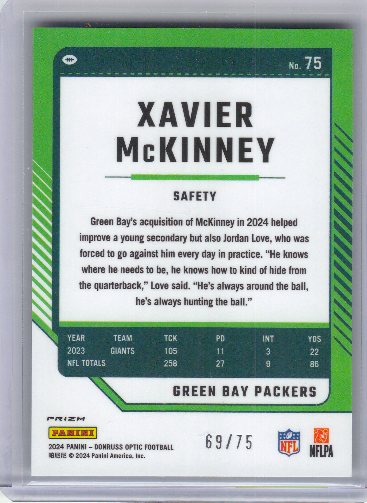 2024 Donruss Optic #75 Xavier McKinney Electricity #/75 Green Bay Packers SN