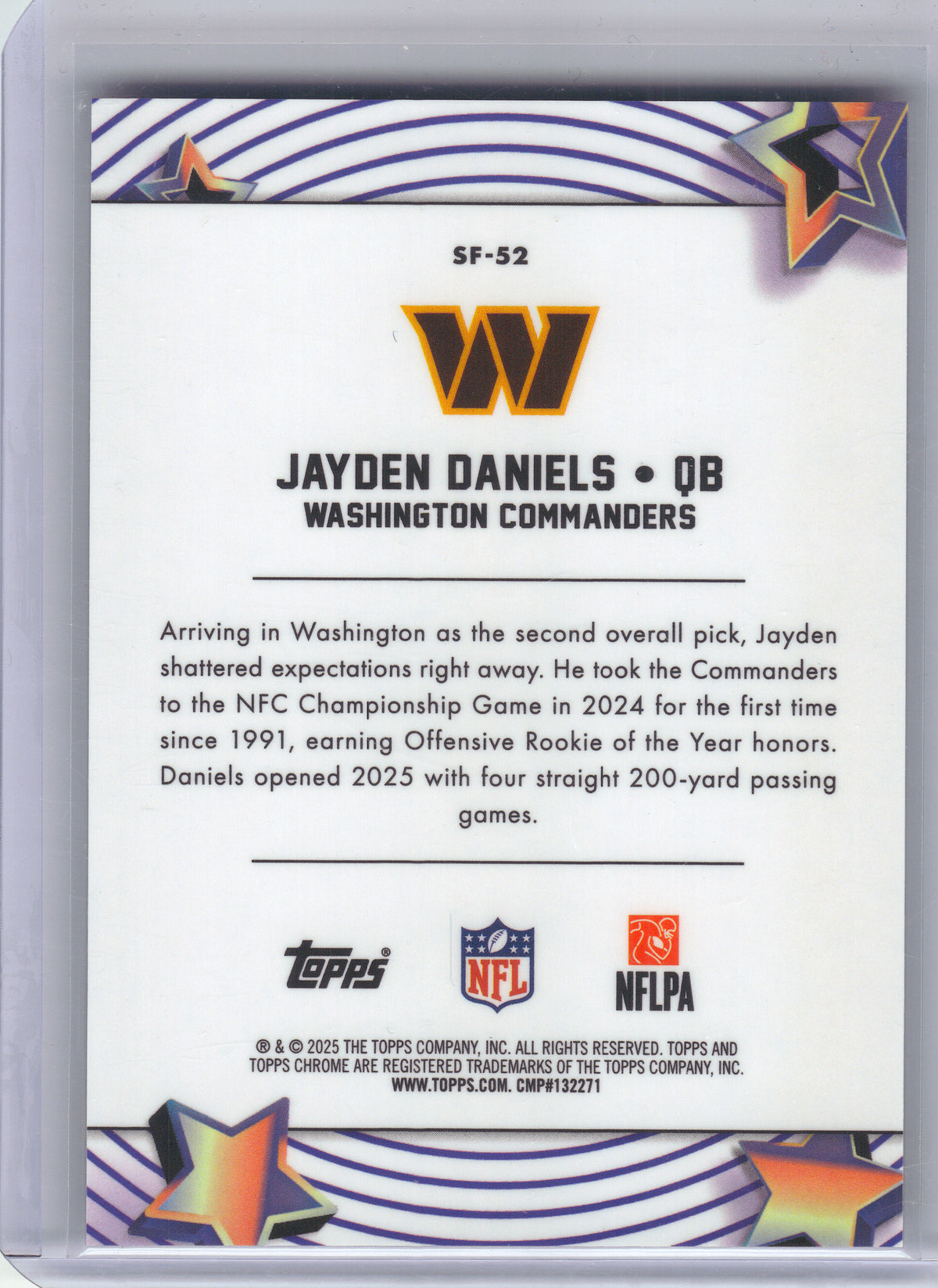 2025 Topps Chrome Cosmic #SF-52 Jayden Daniels Starfractor Washington Commanders