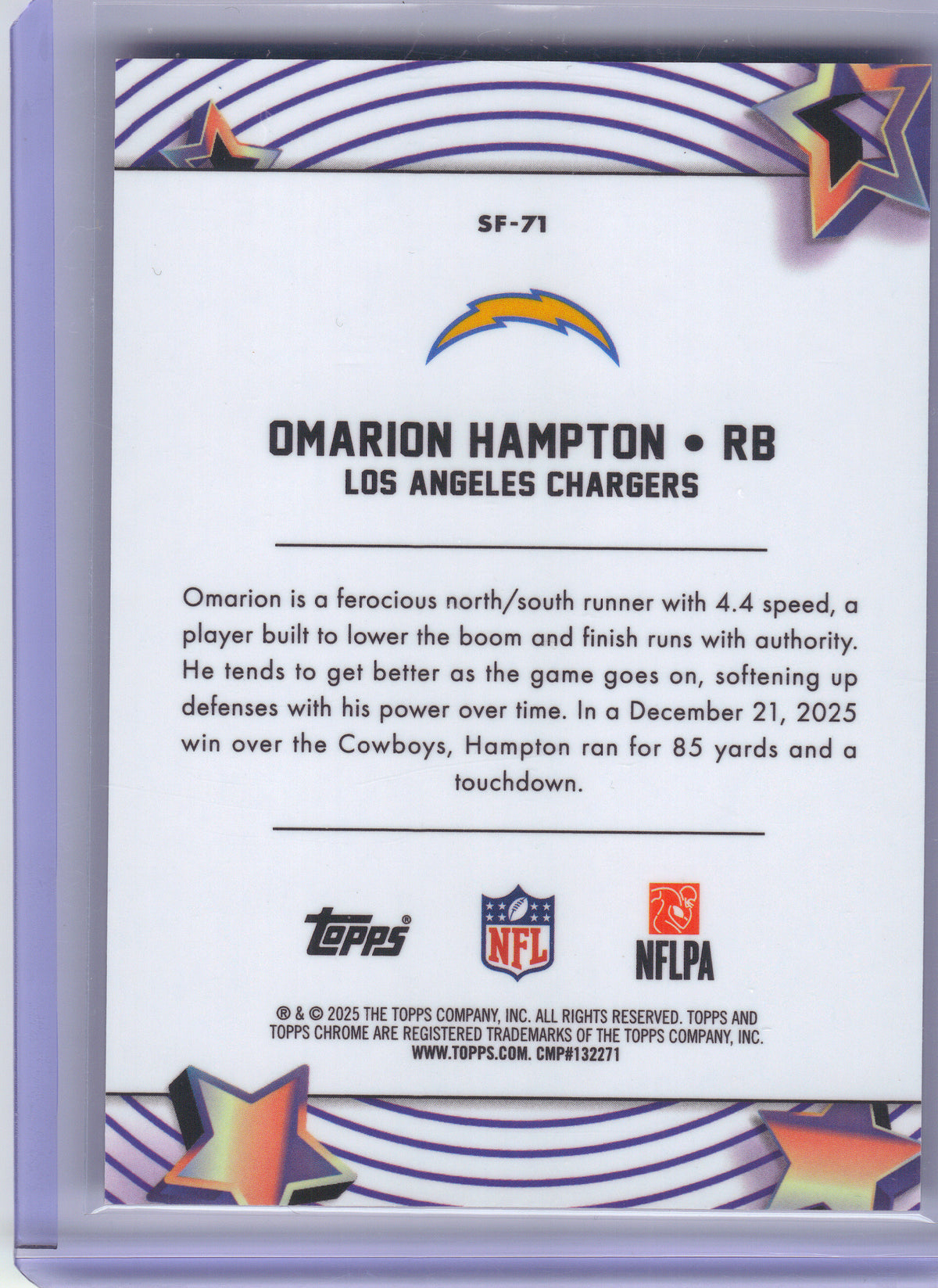 2025 Topps Chrome Cosmic #SF-71 Omarion Hampton Starfractor Black #/10 Los Angeles Chargers SN