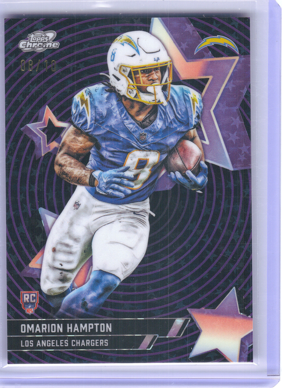 2025 Topps Chrome Cosmic #SF-71 Omarion Hampton Starfractor Black #/10 Los Angeles Chargers SN