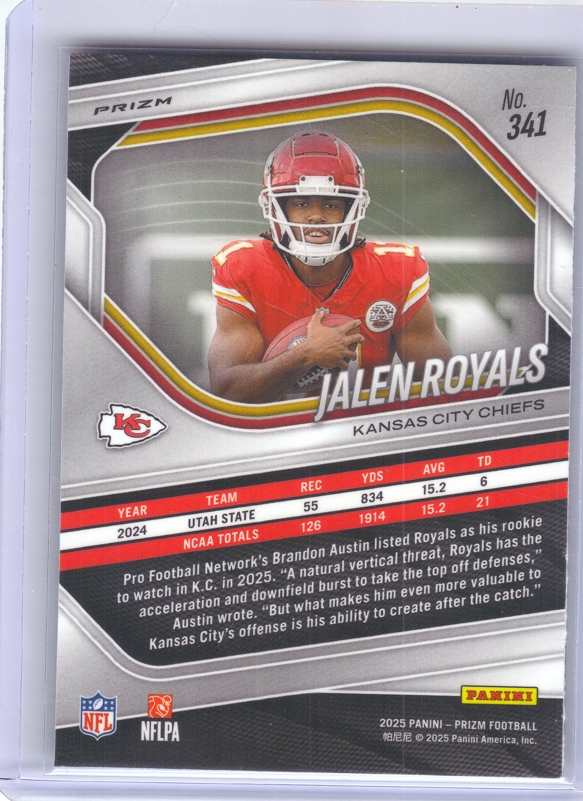 2025 Panini Prizm #341 Jalen Royals Red SSP Kansas City Chiefs