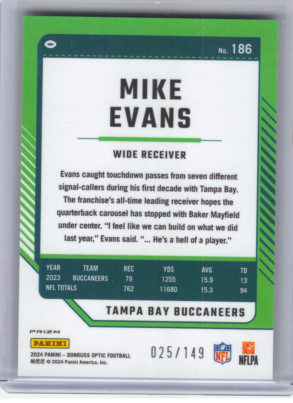 2024 Donruss Optic #186 Mike Evans Flex #/149 Tampa Bay Buccaneers SN