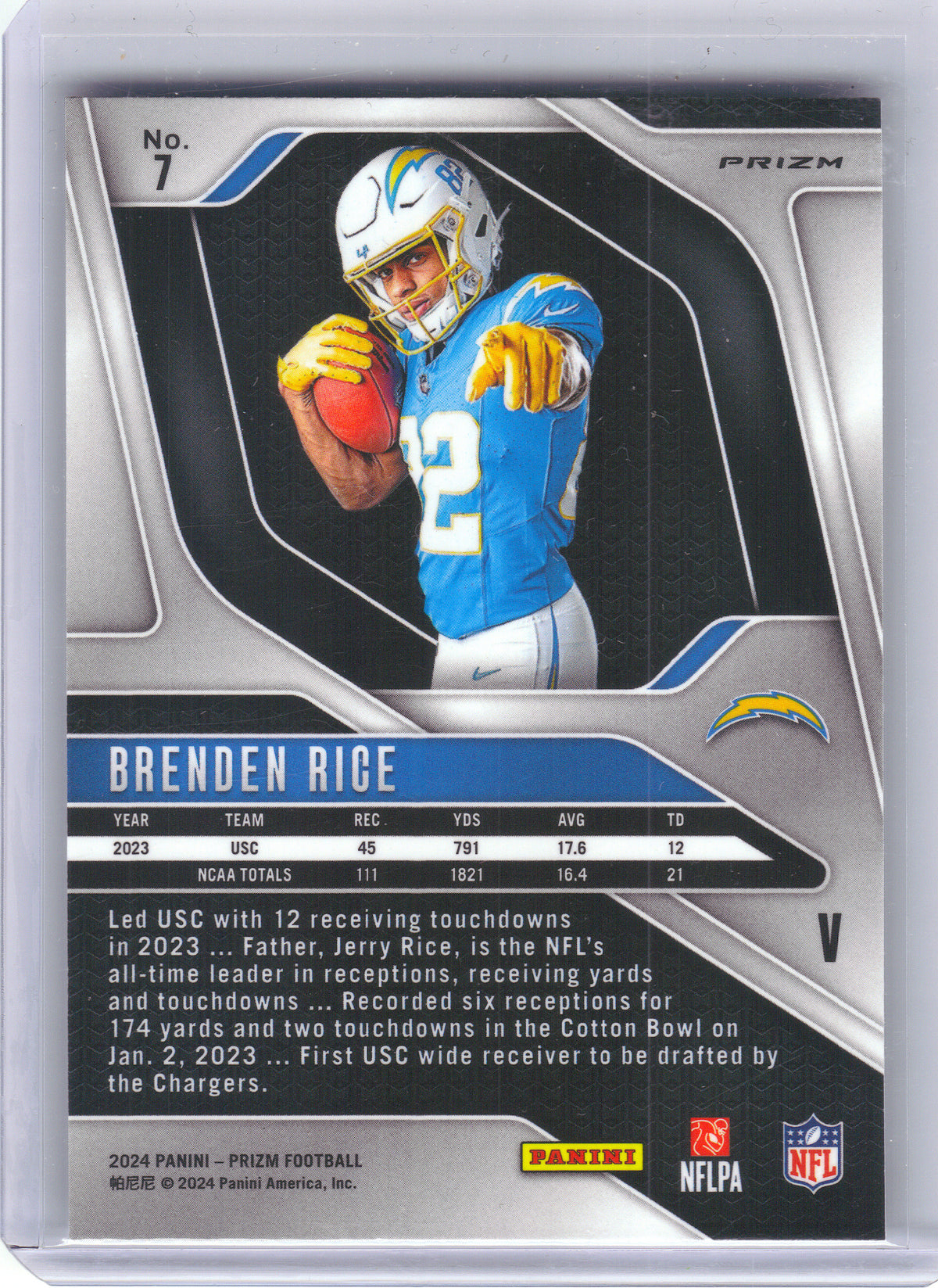 2024 Panini Prizm #7 Brenden Rice Rookie Variations Silver Prizm Los Angeles Chargers