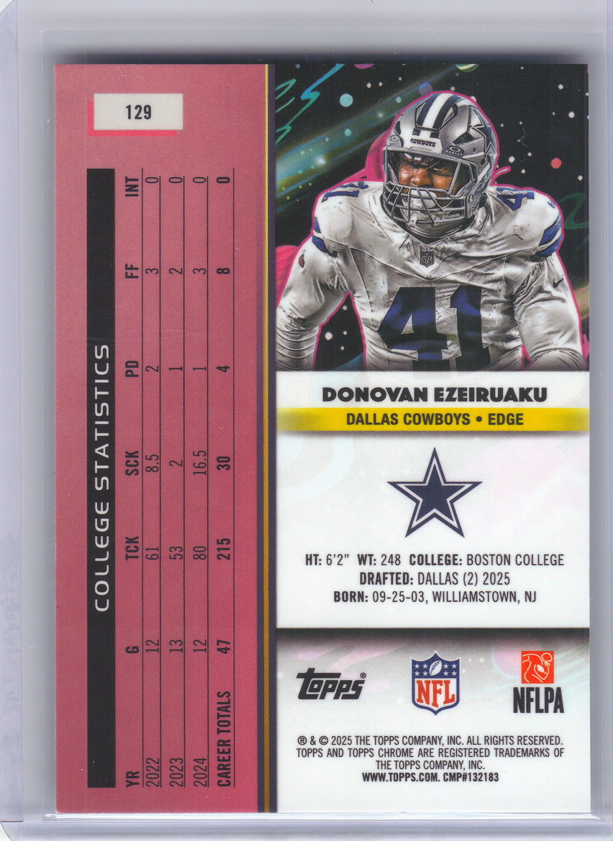 2025 Topps Chrome Cosmic #129 Donovan Ezeiruaku Dallas Cowboys RC