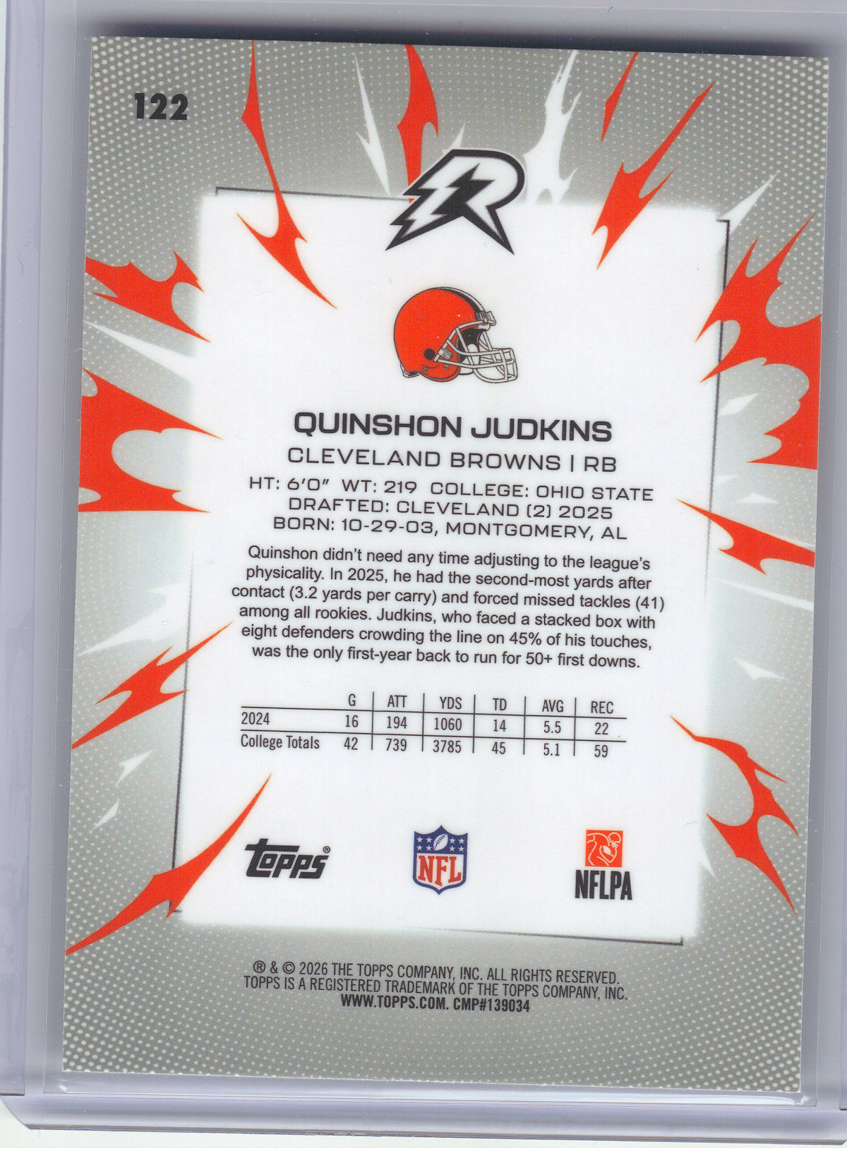 2025 Topps Resurgence #122 Quinshon Judkins Cleveland Browns RC