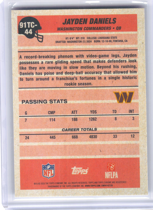 2026 Topps Flagship #91TC-44 Jayden Daniels 1991 Topps Football 35th Anniversary Chrome Washington Commanders