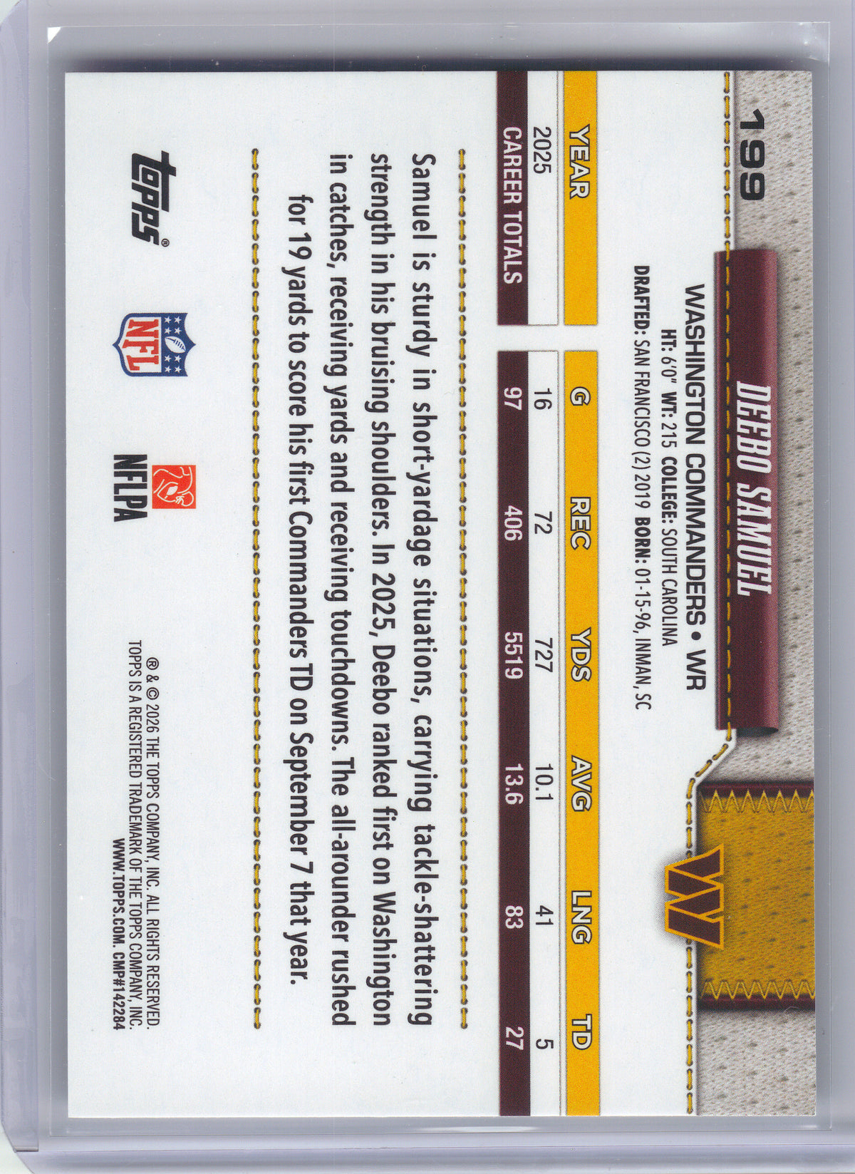 2026 Topps Flagship #199 Deebo Samuel Sandglitter Washington Commanders