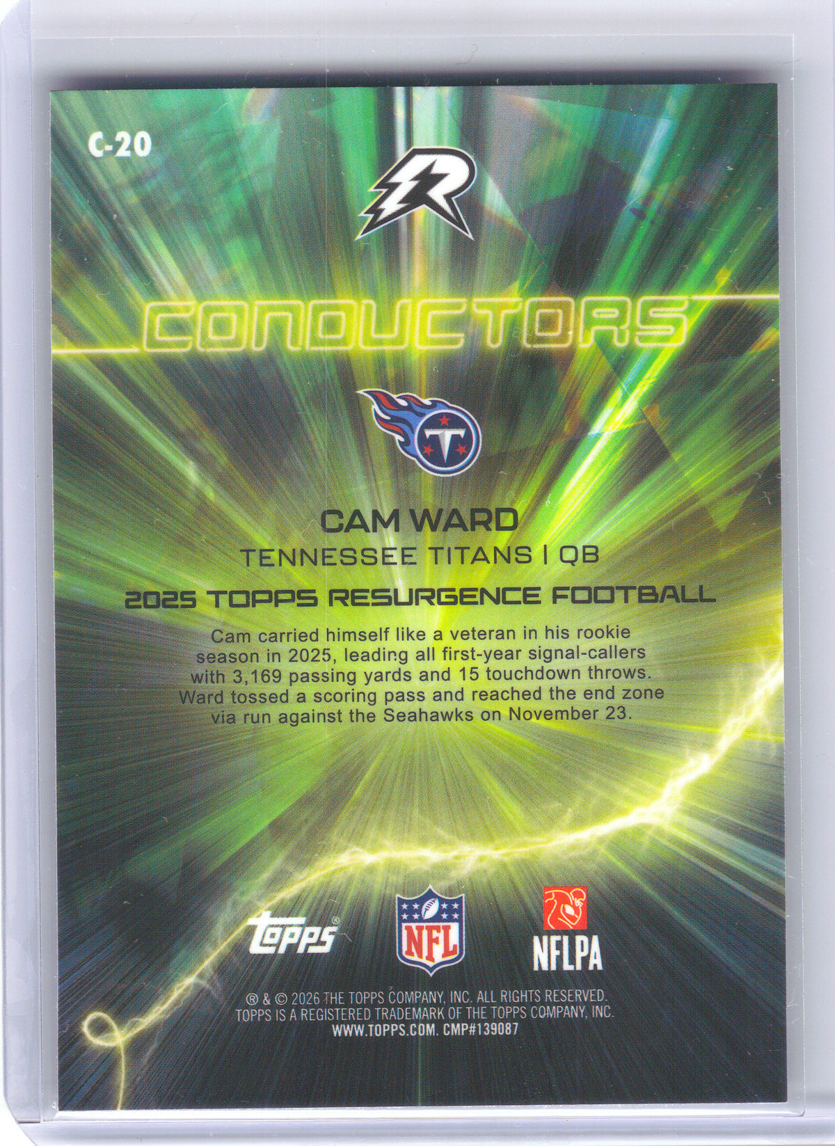 2025 Topps Resurgence #C-20 Cam Ward Conductors Tennessee Titans