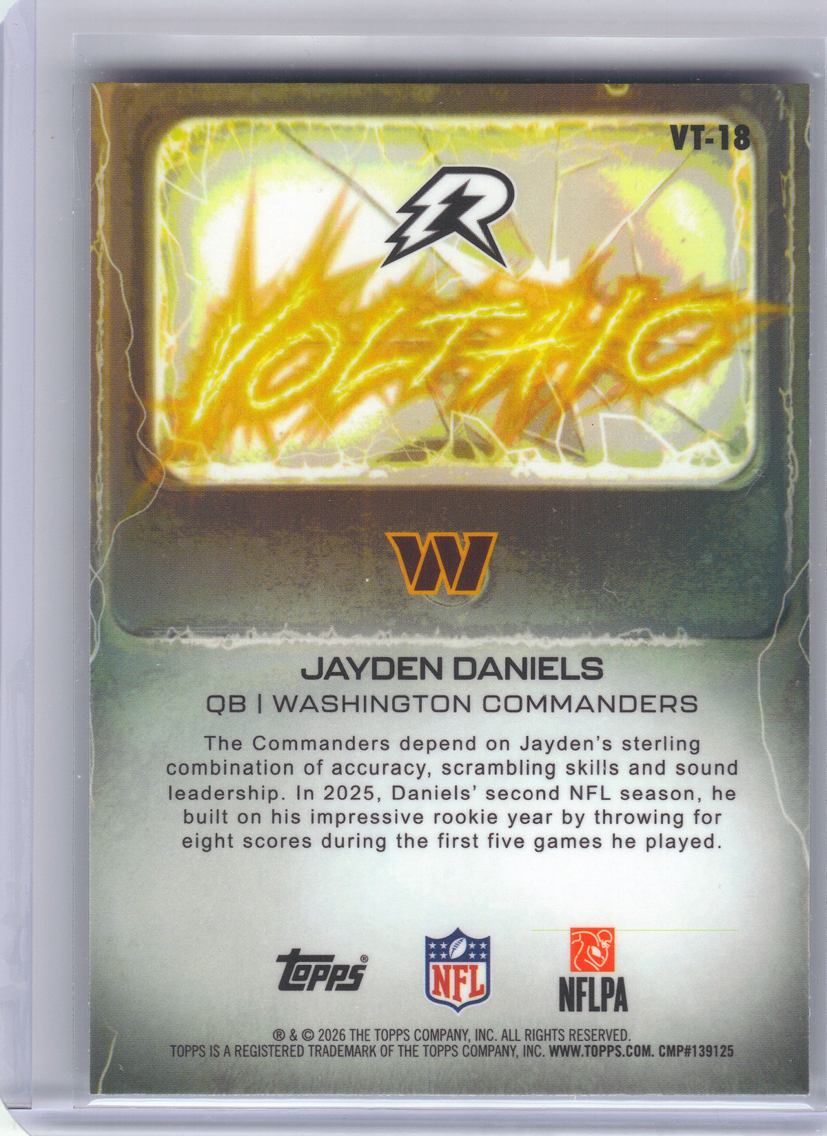 2025 Topps Resurgence #VT-18 Jayden Daniels Voltaic Washington Commanders