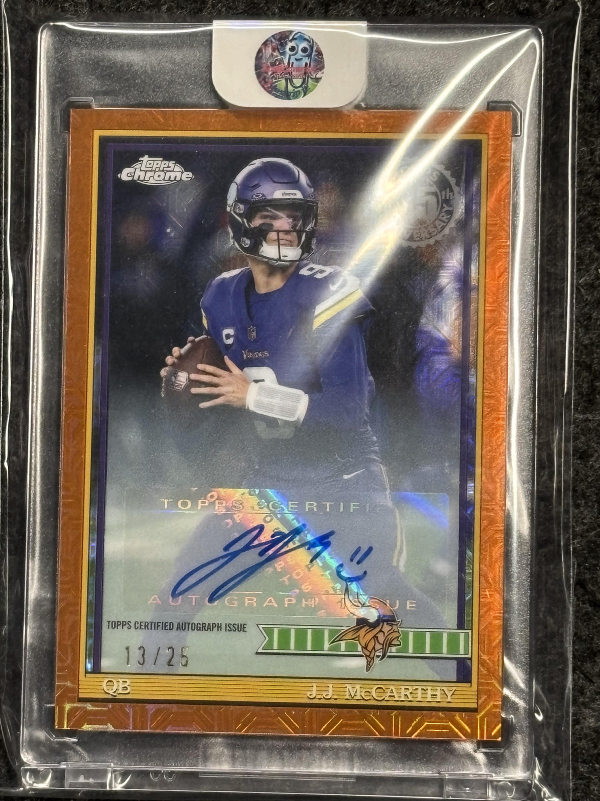 2026 Topps Flagship #91TC-41 J.J. McCarthy 1991 Topps Chrome Orange /25 Auto Minnesota Vikings SN